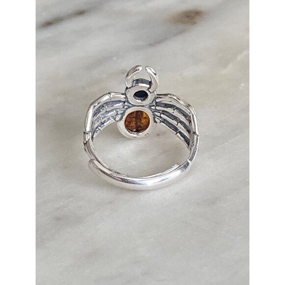 NEW Sterling Silver Spider Multi-Color Amber Ring Size 6 Adjustable - Picture 3 of 4